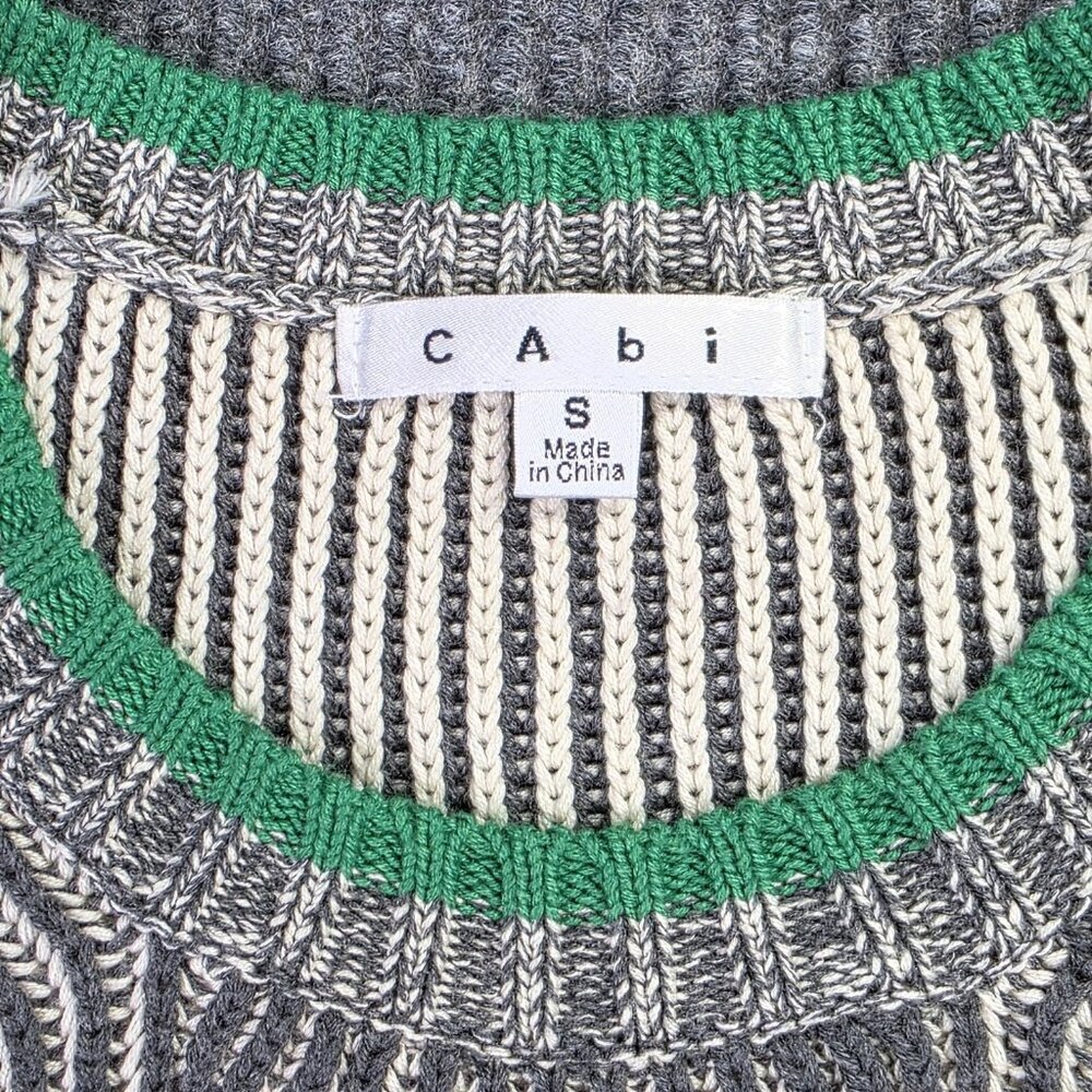 Cabi Trident Knit Sleeveless Vest Women Small Gray Green Textured Chevron Boho - Picture 4 of 10